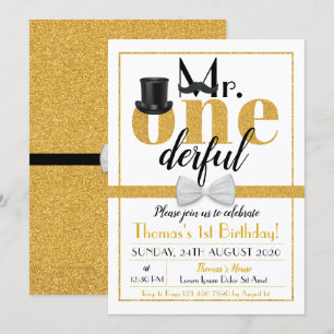 Mr. Onederful Birthday Invitation White & Gold