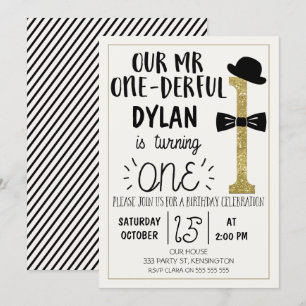 Mr ONEderful Birthday Invitation With faux Gold