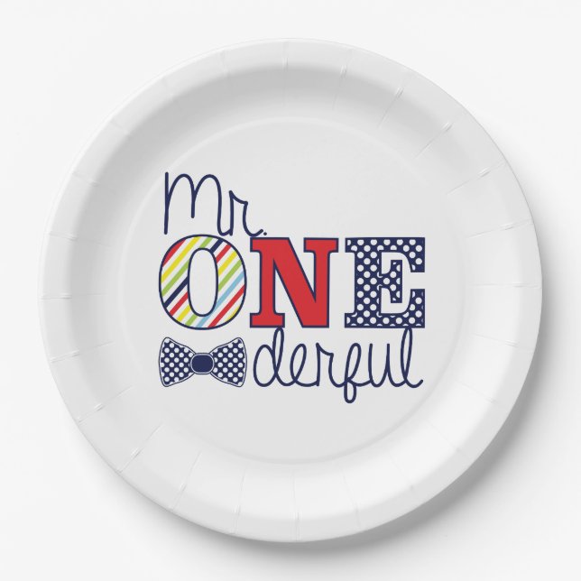 Mr. ONEderful Birthday Party - Paper Plates 9" (Front)