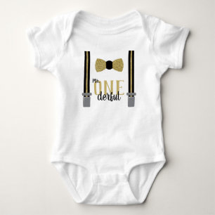 Mr ONEderful Birthday Shirt in Black and Faux Gold