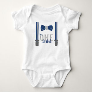 Mr ONEderful Birthday Shirt in Blue and Grey