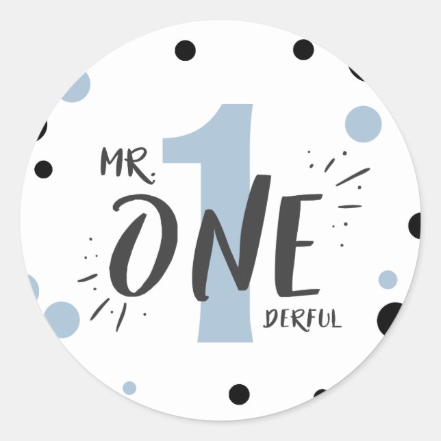 Mr Onederful Birthday Sticker Boy Baby Blue (Front)