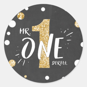 Mr Onederful Birthday Sticker Boy Black Gold