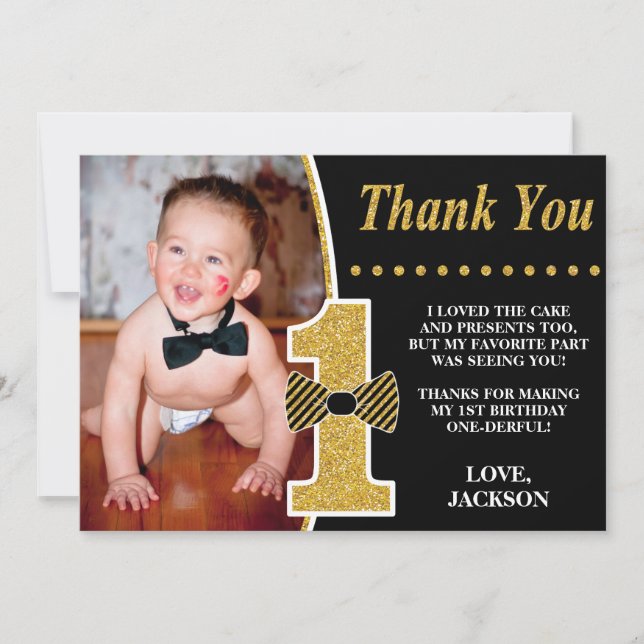 Mr. ONEderful Birthday Thank You Card with Photo (Front)