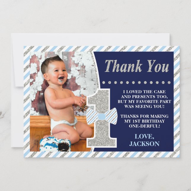 Mr. ONEderful Birthday Thank You Card with Photo (Front)