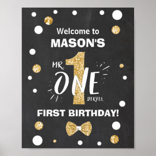 Mr Onederful Birthday Welcome Sign Boy Black Gold