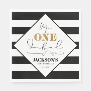 Mr. Onederful Black and White Striped Paper Napkin