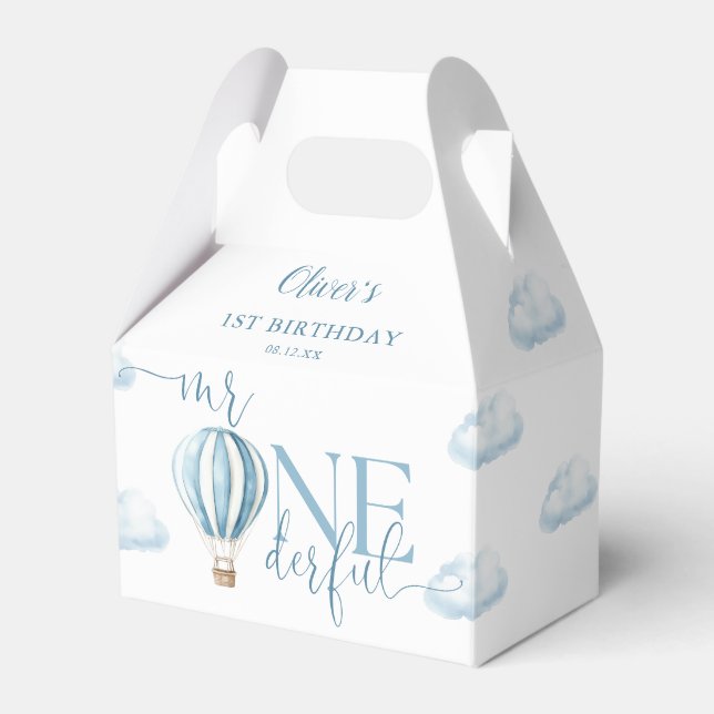 Mr Onederful Blue Balloon Boy 1st Birthday Favour Box (Front Side)