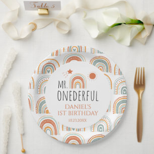 MR Onederful Boho Rainbow First Birthday  Paper Plate