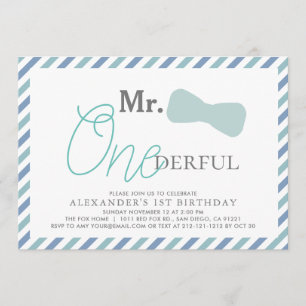 Mr. ONEderful Boy Blue 1st Birthday Invitation