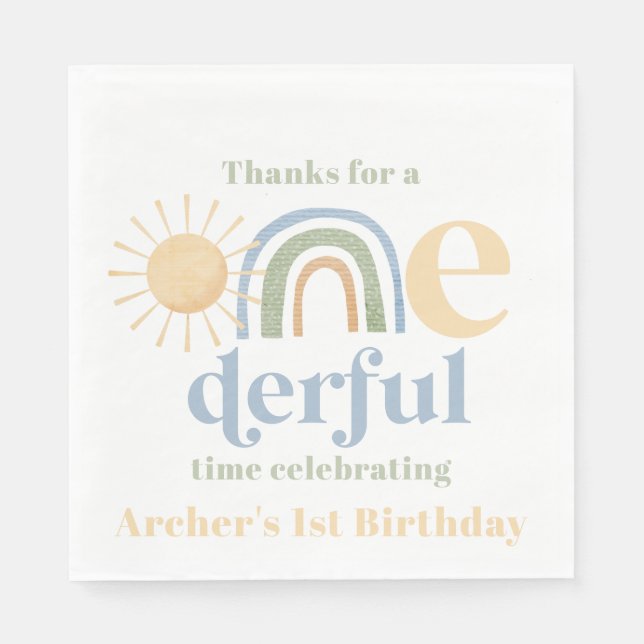 Mr Onederful Boys 1st Birthday Party Napkins (Front)