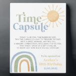 Mr Onederful Boys 1st Birthday Time Capsule Sign Plaque<br><div class="desc">Mr Onederful - Sun,  rainbow in blue,  green and yellow design. Boy's 1st birthday time capsule sign - Matching time capsule message cards for your guests to write on also available on our store: https://www.zazzle.com/mr_onederful_boys_1st_birthday_time_capsule_sign_plaque-256780249447653047</div>