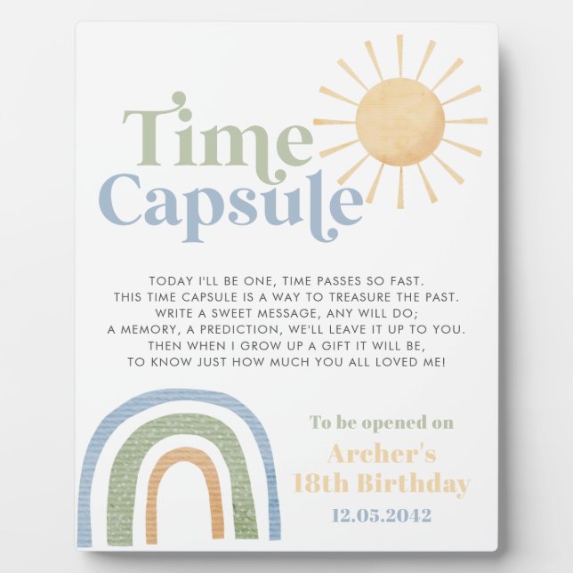 Mr Onederful Boys 1st Birthday Time Capsule Sign Plaque (Front)