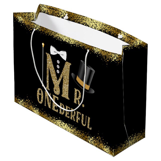 Mr Onederful Boys First Birthday Large Gift Bag (Back Angled)