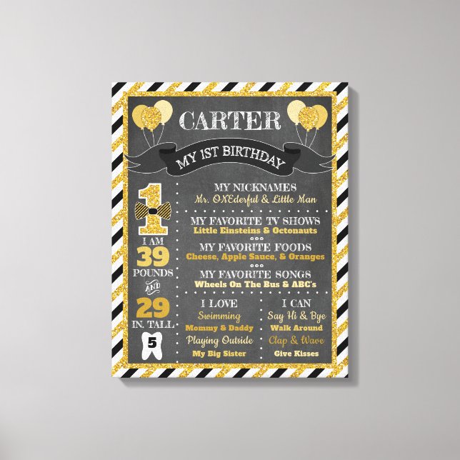 Mr. ONEderful Chalkboard Poster | First Birthday Canvas Print (Front)