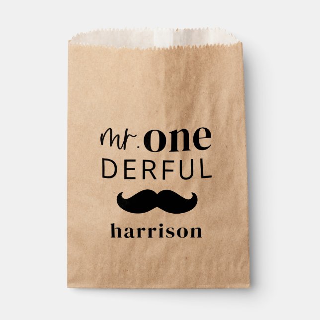 Mr Onederful Custom Name with Moustache Favour Bags (Front)