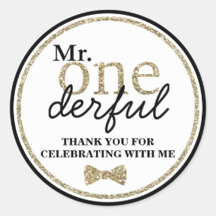 Mr Onederful First Birthday Black and Gold Classic Round Sticker