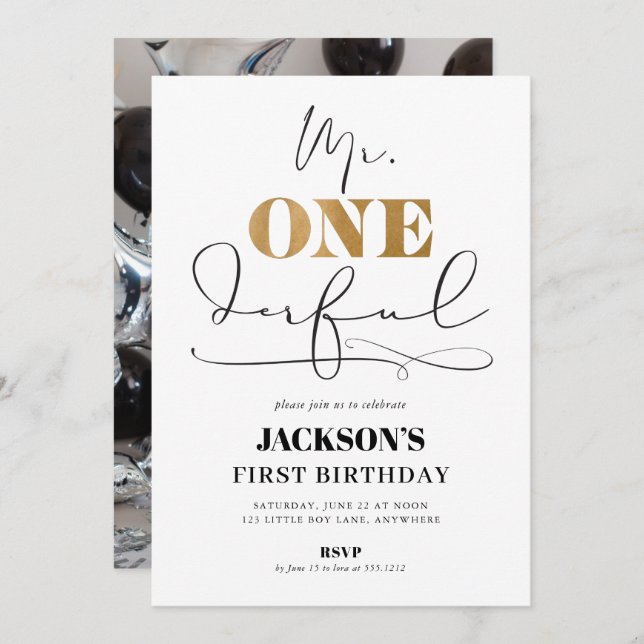 Mr. ONEderful First Birthday Photo Invitation (Front/Back)