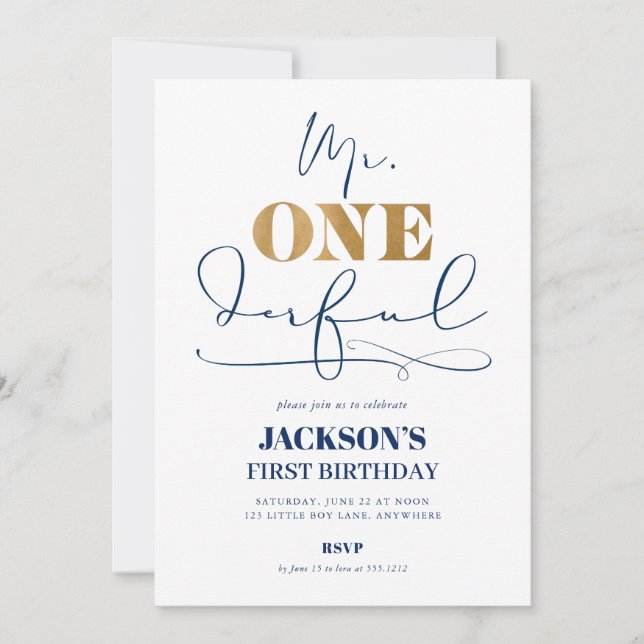 Mr. ONEderful First Birthday Photo Invitation (Front)
