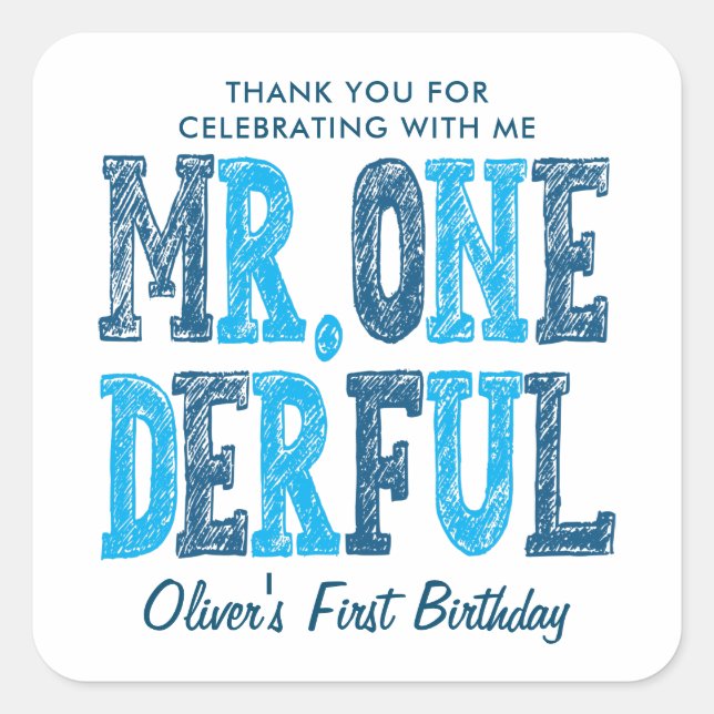 Mr. Onederful First Birthday Photo Thank You  Square Sticker (Front)