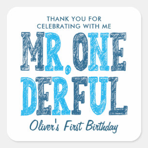 Mr. Onederful First Birthday Photo Thank You  Square Sticker