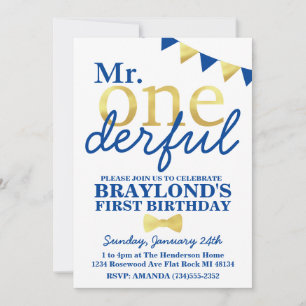 Mr Onederful Gold and Changeable Colour Invitation