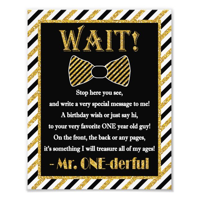 Mr. ONEderful Guest Book Sign - 8" x 10" Photo (Front)
