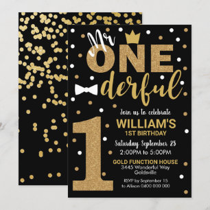 Mr Onederful Invitation Black and Gold