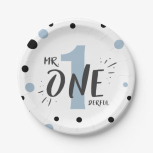 Mr Onederful Party Paper Plates Boy Baby Blue