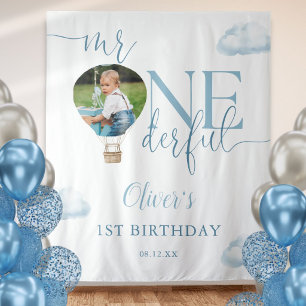 Mr Onederful Photo Balloon 1st Birthday Backdrop Tapestry