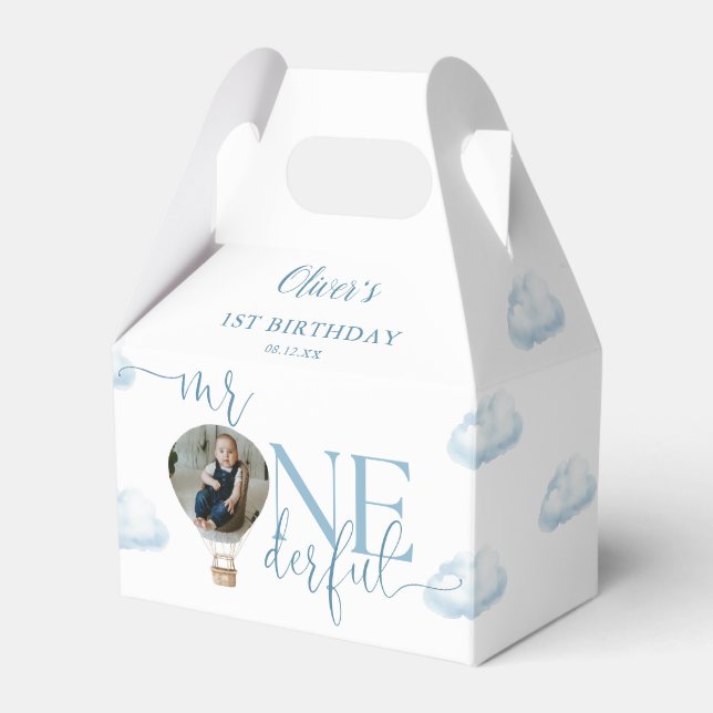 Mr Onederful Photo Balloon Boy 1st Birthday Favour Box (Front Side)