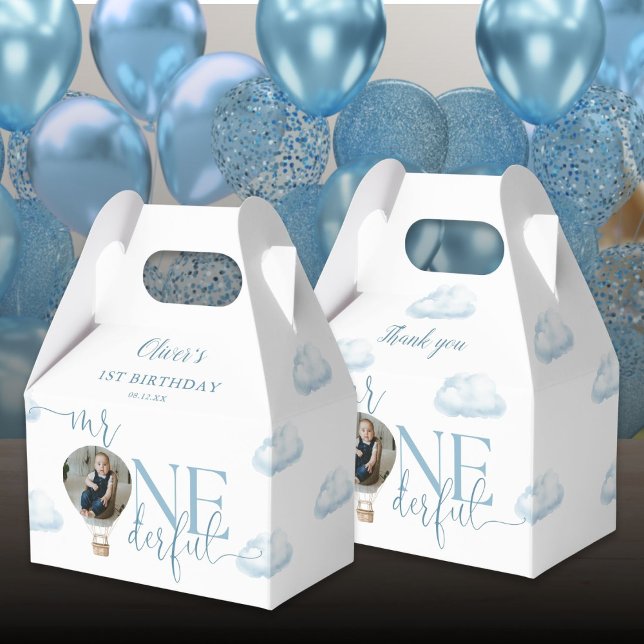 Mr Onederful Photo Balloon Boy 1st Birthday Favour Box (Mr Onederful Photo Balloon Boy 1st Birthday Favor Boxes)