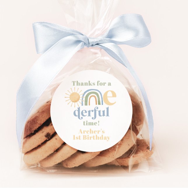 Mr Onederful Rainbow Boys 1st Birthday Thank You Classic Round Sticker (Mr Onederful Thank You Stickers. Matching items available.)