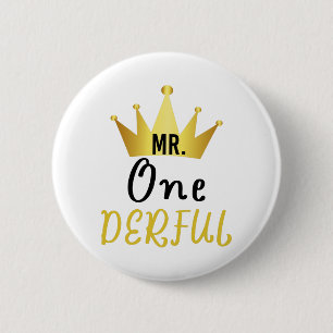 Mr Onederful T-Shirt Boys First Birthday Shirt 1st 6 Cm Round Badge