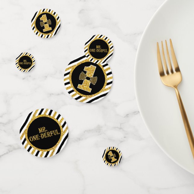 Mr. ONEderful Table Confetti in Black and Gold (Group)
