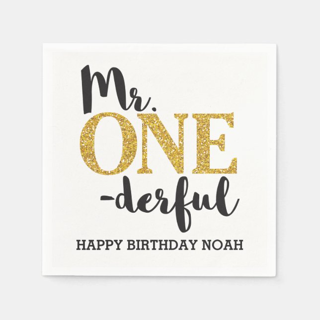 Mr. ONEderful White Cocktail Paper Napkins (Front)