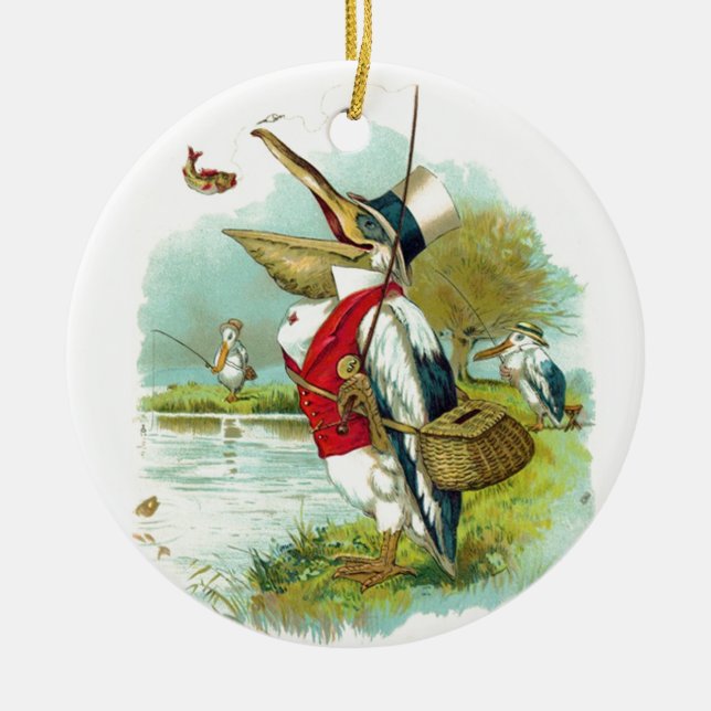 MR PELICAN FISHING CERAMIC TREE DECORATION (Front)