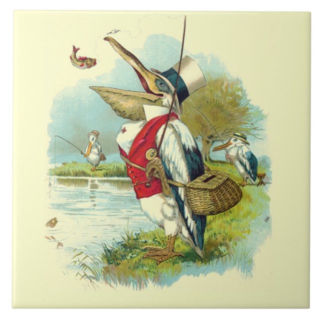 MR PELICAN FISHING ,cream Tile (Front)