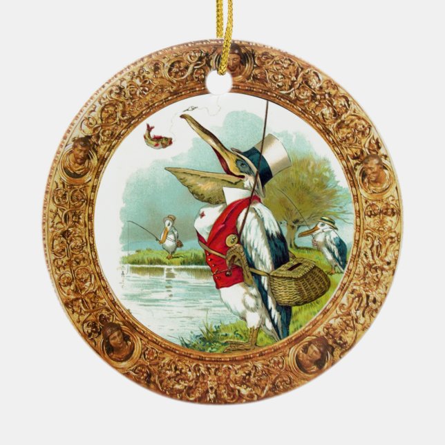 MR .PELICAN FISHING  GOLD PHOTO TEMPLATE CERAMIC TREE DECORATION (Front)