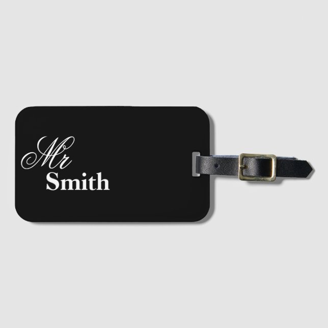 Mr Persnalized black Luggage Tag (Front Horizontal)
