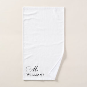 Mr Personalised Name White Black Hand Towel