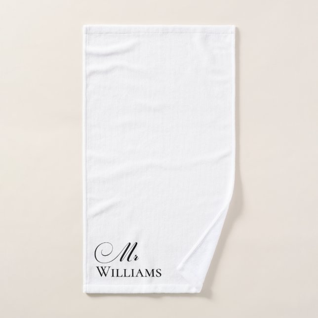 Mr Personalised Name White Black Hand Towel (Hand Towel)