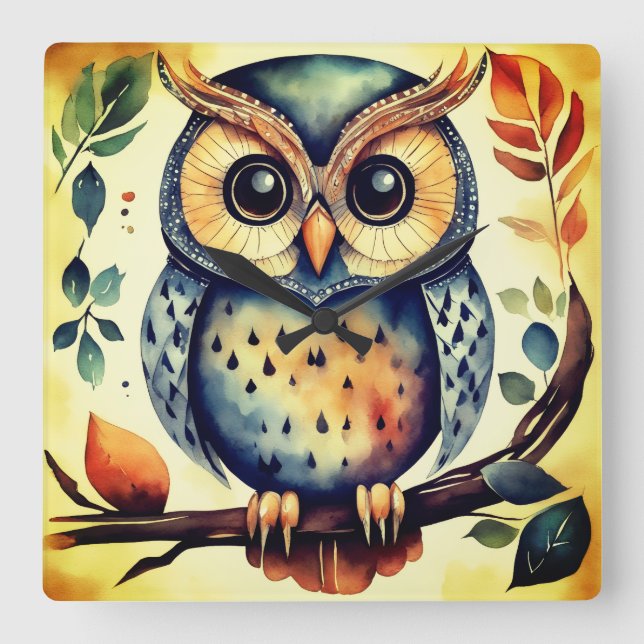 Mr. Primitive Owl Square Wall Clock (Front)