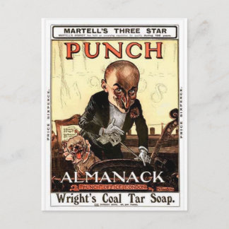 MR PUNCH VINTAGE ALMANACK 1908 PRINT DESIGN POSTCARD