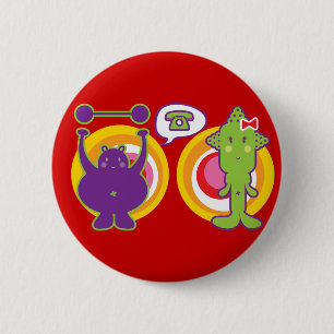 Mr. Purple & Miss Green Cute Cartoon Character 6 Cm Round Badge