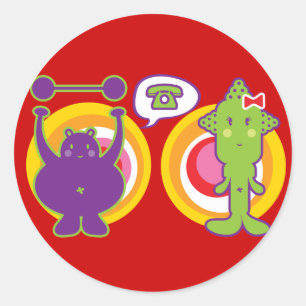 Mr. Purple & Miss Green Cute Cartoon Character Classic Round Sticker