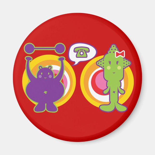 Mr. Purple & Miss Green Cute Cartoon Character Magnet (Front)
