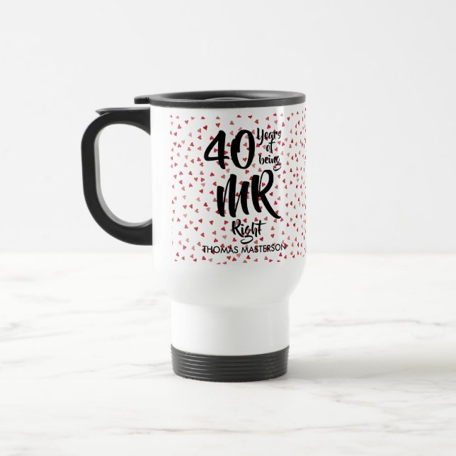 Mr Right 40th Anniversary Ruby Hearts Confetti Travel Mug (Left)