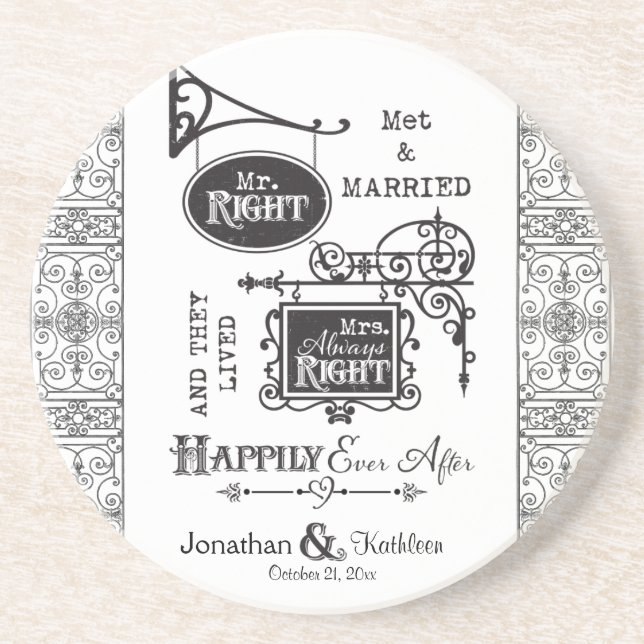 Mr. Right and Mrs. Always Right Wedding Marriage Coaster (Front)