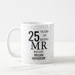 Mr Right Fun 25th Anniversary Silver Hearts Coffee Mug